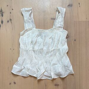 H&M Women’s Cream Smocked Tank Top with Ruffle Hem